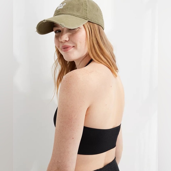 SOLD Aerie Seamless Padded Halter Bralette in Black Size XL - Picture 2 of 5